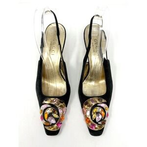 Gucci Tom Ford FW 2000 Runway Black Suede Kitten Slingback Heels 36.5